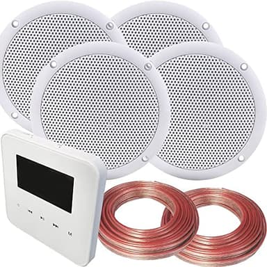 Loops 100W Speaker System - Bluetooth In-Wall Mounted Amplifier - 4x 80W Moisture Resistant Stereo Bathroom Ceiling Speaker Kit - Wireless Music Streaming Amp