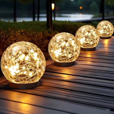 JKIMK Solar Globe Lights Outdoor Waterproof Solar Balls for Garden - Cracked Glass Ball Solar Lights Outdoor - Solar Orbs for Outside - Outdoor Decorations for Patio and Yard Lawn Backyard Decor