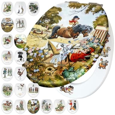 Fun Novelty Toilet Seat Soft Close,Top & Bottom Fixing, Printed On 3 Surfaces With Thelwell Equestrian,Riding School Art. Unique Charming Decor & Gift Idea For Country Lifestyle & Horse & Pony Riders.
