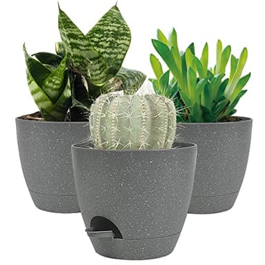 20CM Plant Pots Indoor,Self Watering Plant Pots of 3,Flower Pots with Drainage Holes and Trays,Decorative Modern Suitable for flowers,Snake Plant,Orchid,Lily, Aloe,Violet and House Plant(Grey)