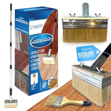 Decking Stain Brush Kit with Metal Handle for Decking Paint Stain Application with Extra Decking Brush Head and 3" Paint Brush