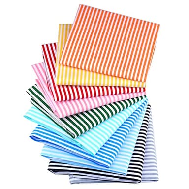 CraftsFabrics 100% Cotton 10pcs 40x50cm Colorful Striped Printed Cotton Fat Quarters Bundle (for Quilting, Scrapbooking, Sewing, Arts & Crafts, Baby Clothing, Nursery, DIY Projects, Patchwork)