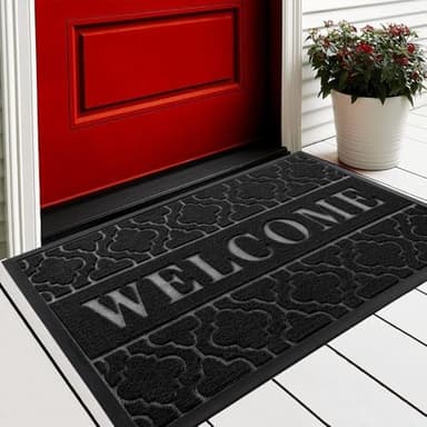 Yimobra Welcome Door Mat 75 x 43 cm, Heavy Duty Durable Front Door Mat for Home Entrance, Garage and Garden Outside Entryway Floor Mat, Non Slip, Fade Resistant, Easy Clean, Black