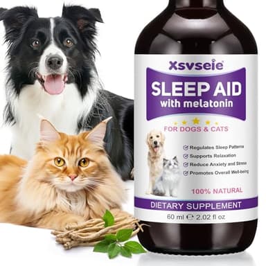 Melatonin for Dogs & Cats - Liquid Sleep Aid - Regulates Sleep, Reduces Anxiety & Stress from Fireworks, Travel, Separation, Dog Anxiety Relief - Natural Calming Supplement - 60mL Bacon Flavoured