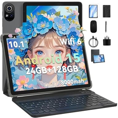 GOZZGEAR Tablet 10 Inch| 24 GB| 128GB ROM(TF 2TB)| Android 15| 4-1 android tablets| Five-core| WiFi 6| 5G WiFi| 8000 Mah|Tablet PC with Keyboard| Mouse| Case| Stylus| 2-Year Warranty (Gray, L)