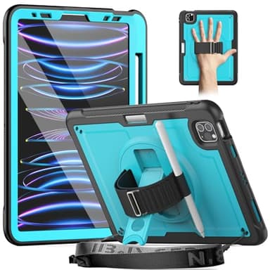 Timecity Case for iPad Air 5th/ 4th Generation 10.9 inch 2022/2020, for iPad Pro 11 inch 2018~2022 Full-Body Drop Protection Cover with Screen Protector, 360 Rotating Kickstand&Hand Strap, Light Blue