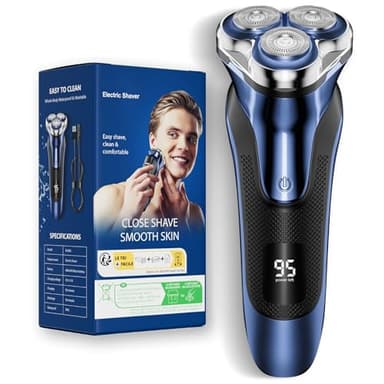 Electric Razor for Men: Rechargeable Beard Shaver-IPX7 Waterproof - Rotary Shavers with Pop up Trimmer and Travel Lock -Led Display - Close Shave(Deep Blue)