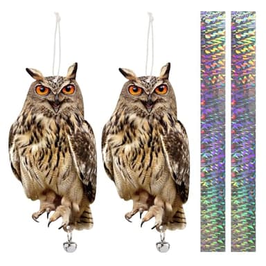 Lifreer Woodpecker Bird Scare Devices, 2PCS Owl Shape Reflective Deterrents Owl Hanging Decoration Woodpecker Control Device to Keep Birds Away from Garden Patio Windows
