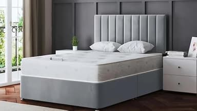 CALISMA Designer Gio Divan Bed with Headboard, Silver Crush Velvet, Spring Mattress (silver crush, 3ft single)