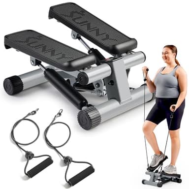 Sunny Health & Fitness Mini Stepper Machine, Stair Stepper Exercise Equipment with Resistance Bands and LCD Monitor, Air Climber Stepping Fitness Machine for Home Workout - NO. 012-S