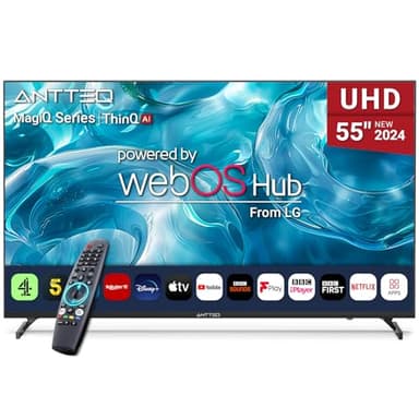 Antteq Smart TV 55 inch MagiQ 55" UHD 4K TV webOS, ThinQ AI MEMC Work with Alexa Black Television