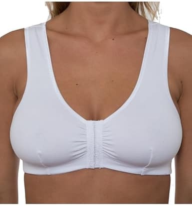 Gemm Women's Front Fastening Mastectomy Bras with Pockets Non Wired Soft Cotton White