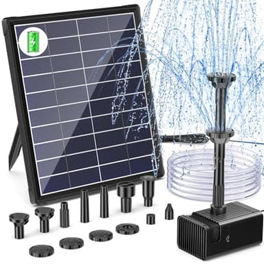 Biling 6W Solar Water Pump with 3000mAh Battery Backup 10 Nozzles Solar Pond Fountains Water Features for The Garden with 5ft Tubing for Bird Bath, Fish Ponds, Pool, Waterfall