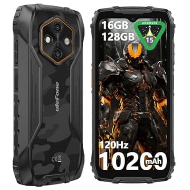 Ulefone RugKing 4 Pro Rugged Smartphone, 128GB 2TB Expand, 10200mAh Dock Charging Android 15 48MP Waterproof Camera, 120Hz 6.56" Tough Screen, 4G SIM Free Mobile Phone Unlocked 3-Card Slot NFC Black