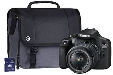 Canon EOS 2000D SLR Camera Kit with EF-S 18-55 mm IS Lens/16 GB SD Card and Case - Black (Renewed)