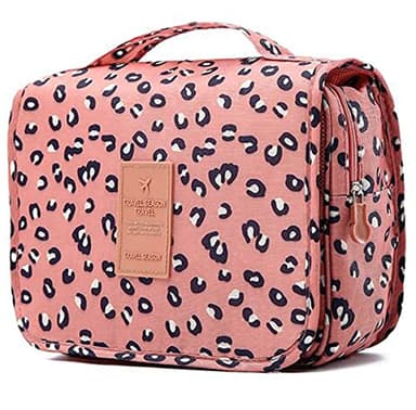 Travel Toiletry bag, Hanging Toiletries Wash Bag Makeup Cosmetic Organizer Bags for Women Girls Kids Waterproof Foldable (Leopard Print)