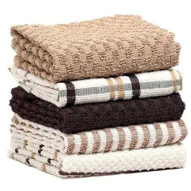Olivia Rocco 5 Pack Terry Kitchen Tea Towels Cotton Super Absorbent Quick Drying Soft Towel Cloth, Natural