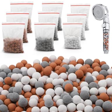 9 Packs Ionic Shower Head Filter Beads, Mineral Balls Negative Ion, pH Balance Tourmaline Balls Showerhead Filter Refill Kit, Remove Chlorine, Fluoride, Impurities and Hard Water