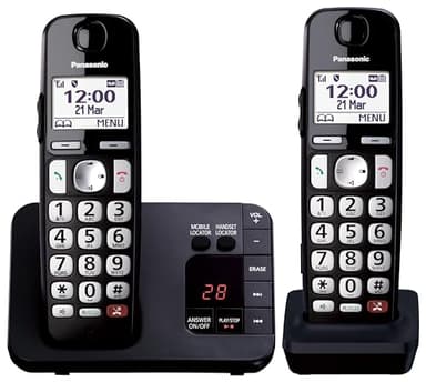 Panasonic KX-TGE822EB Digital Cordless Phone About 40 minutes Answering Machine with Nuisance Call Block and Dedicated Key, Amplified Sound Double