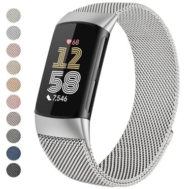 Zoye Metal Strap Compatible with Fitbit Charge 6 Strap for Women Men, Adjustable Stainless Steel Mesh Loop Replacement band with Magnetic clasp for Fitbit Charge 6 (Siliver)