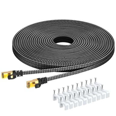 ARISKEEN Cat 8 Ethernet Cable 20M, High-Speed 40Gbps 2000MHz Internet Cable Braided Flat Gigabit Rj45 STP Shielded Internet Network Lan Cable Cord for Modem Router PC