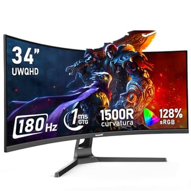 Gawfolk 34 Inch Ultrawide Curved 180Hz Gaming Computer Monitor,1500R PC Screen 21:9 UWQHD (3440x1440),128% sRGB,Adaptive Sync,178° Viewing Angle,HDMI、Display Port,Compatible with Wall mounting-Black
