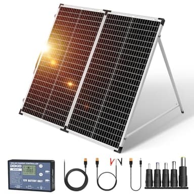 DOKIO Solar Case 160 W 18 V with Solar Charge Controller (2 USB Ports) Solar Panel Foldable for 12 V Battery Includes Transport Bag Solar Camping Motorhome Boat