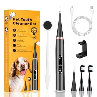 DOLLGIFT Dog Plaque Remover, Pet Teeth Cleaning Products, Dog Tartar Remover with 6 Modes and Complete Care Kit for Dogs and Cats, Rechargeable, Black