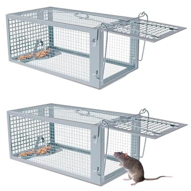 Humane Rat Trap 2-Pack, Live Mouse Trap Cage for Indoor & Outdoor, Upgraded Sensitive Effective Rodent Trap Cage, No Kill Mouse Trap Catch and Release, Suitable for Mice Mouse - 27cm x 14cm x 12cm