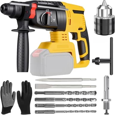 Hammer Drill Cordless Compatible with Dewalt - SDS Plus Brushless Rotary Hammer Drill, Adjustable 360° Handle, User Friendly Design, Multi Function Selector for Versatile Drilling and Chiseling