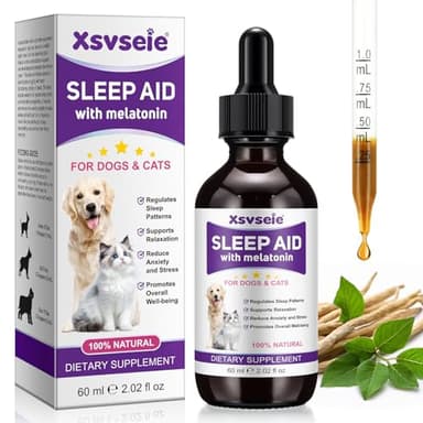 Melatonin for Dogs & Cats, Sleep Aid & Dog Anxiety Relief for All Breeds, Dog Calming Melatonin for Noise, Fireworks, Separation & Travel Stress - Promotes Relaxation, Sleep & Calm Behaviour 60ml (1)