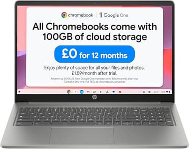 HP Chromebook 15.6" | Intel N100 Processor | 4 GB RAM | 128 GB Flash Storage | Intel UHD Graphics | HD Display | Up to 11.5 Hours Battery | Chrome OS | Dual Speakers | Mineral Silver | 15a-nb0005sa