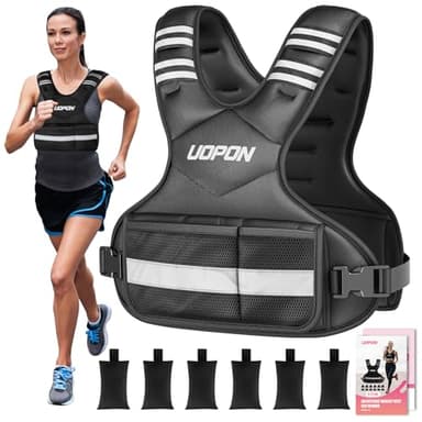 Adjustable Weighted Vest, 2.72-5.44kg Weight Vest with 6 * 0.45kg Ironsand Weights for Women, Weighted Vest with Reflective Strips & Plus Pockets for Running, Walking & Strength Training(Yetblack)