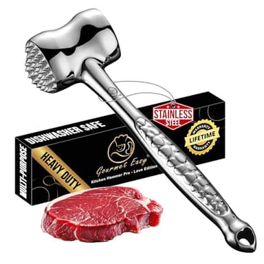 Stainless Steel Meat Tenderizer Tool, Premium Meat Mallet with Non-Slip Grip, Dual-Sided Heart Shape Design for Tenderizing Steak, Poultry & Chicken Cutlet, Dishwasher Safe with Long-Term Warranty