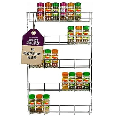 andrew james 1/2/3/4/5 Spice Rack Organiser – No Assembly Needed | Chrome Hanging Spice Shelf for Inside Cupboard Door or Wall Mounted | Kitchen Organiser & Storage Rack with Fixings - Holds 40 Jars