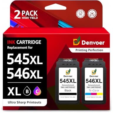 Denvoer 545XL 546XL Replacement for Canon 545 546 Ink Cartridges PG-545 XL CL-546 XL for Pixma TS3350 TS3355 TS3150 TS3450 TS3451 TR4650 MG3050 TS3351 MG2550S MG2950 TS3452 MX495(1 Black, 1 Colour)