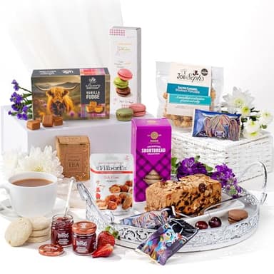 Luxury Afternoon Tea Gift Set – Hattie's Gifts Food Gift Box with Fruit Cake, Fudge, Shortbread & English Tea – Mothers Day Hamper, Mum Birthday & Thank You Present