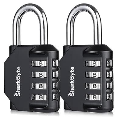 SharkByte 2-Pack Heavy Duty Combination Padlocks – 4-Digit Weatherproof Outdoor Lock, Keyless Resettable Lock for Gym, School, Locker, Shed, Toolbox, Storage & Site Use