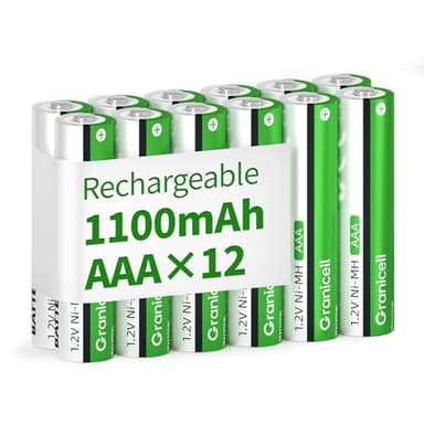 Granicell AAA Rechargeable Batteries (12 Pack), 1100 mAh High Capacity, 1300 Cycles, 1.2V Low Self-Discharge NiMH Rechargeable AAA Battery