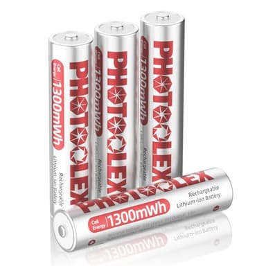 PHOTOOLEX AAA Rechargeable Batteries 1300mWh, 4 Count Lithium AAA Batteries, 1.5V High Power Output Triple a Lithium Battery 1600+ Cycles Long Lasting (No Charger)