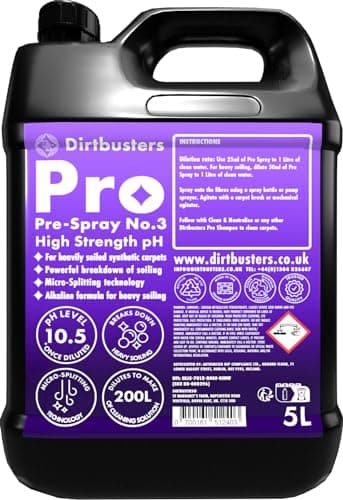 Dirtbusters Pro Carpet Cleaner Solution Pre Spray Treatment, High pH 10.5, Carpet Spot Cleaning Stain Remover To Clean Heavily Soiled Synthetic Carpets (5L)