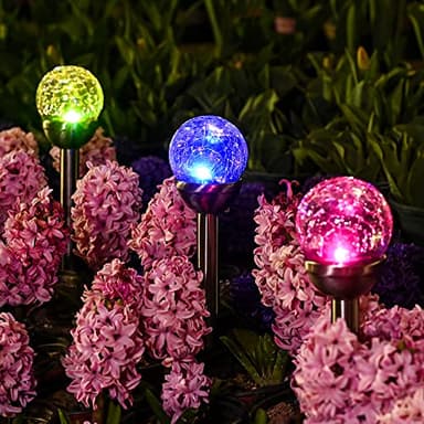 GIGALUMI Solar Lights Outdoor, Cracked Glass Ball Dual Led Garden Lights, Landscape/Pathway Lights for Path, Patio, Yard-Color Changing and White-3 Pack
