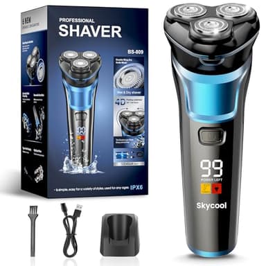 Skycool Electric Razor for Men Cordless, IPX7 Waterproof Mens Shaver, Wet & Dry, Electric Shaver with Pop-Up Trimmer, Fast Charging & Sensitive Skin Care, 2 Speed Modes, Ideal Gifts for Men