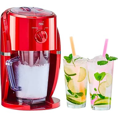 Neo Ice Crusher Slush Machine Electric Crushed Ice Freestanding Maker with Removable Jug for Blending Slushies, Cocktails, Frappe, Coffee and Iced Tea (Red)