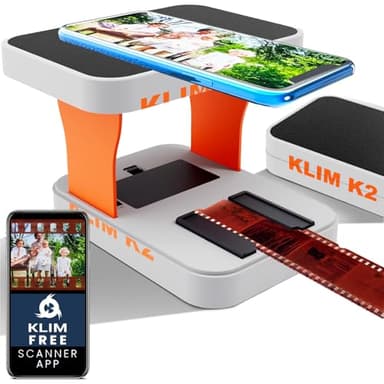 KLIM K2 Mobile Film Scanner 35mm - Positive & Negative, Slide and Photo Scanner - 35mm Film Developing Kit Essential - Your own Developing Service at Home - Orange & Grey