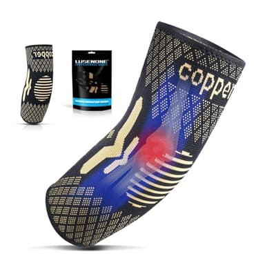Lusenone Copper Elbow Support for Men/Women-Best Tennis elbow Brace Compression Sleeves Support for Tennis Elbow,Golfers Elbow,Tendonitis,Weightlifting,Gym,Arthritis,Pain Relief,L
