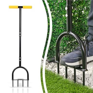 Taylor & Brown Lawn Spike Aerator, Gardening Lawn Aerator for Compacted Soils and Lawns, Non-slip T-Handle Grass Spike Aeration with Four 9cm Solid Steel Spikes, 96cm