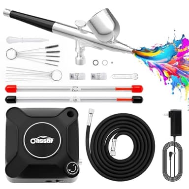Oasser Airbrush Compressor Kit 36 PSI, Dual Action Air Brush Suit 0.2 0.3 0.5 mm Nozzle for Model, Tattoo, Makeup, Cake,Nail Art,Miniatures,Include Brushes Set (36 PSI)