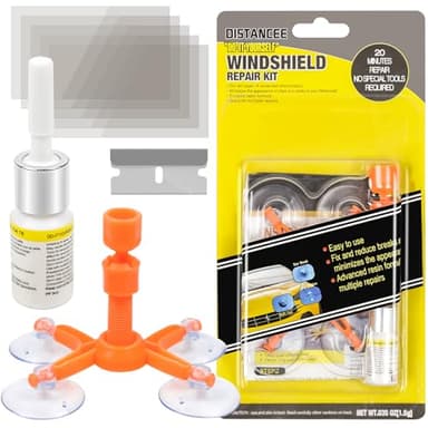 DISTANCEE Windscreen Repair Kit, Car Windscreen Crack Repair Kit with Durable Resin, Fix Auto Windscreen Glass Cracks, Chip, Bulls Eye, Star Break, Half Moon