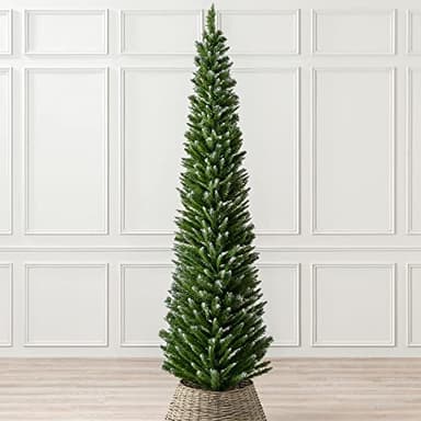 Christow Frosted Pencil Christmas Tree 7ft, Artificial Slim Snowy Spruce, Indoor Home Xmas Decoration, Natural Looking Dual Tone PVC Needles, Easy Assembly with Stand (tree skirt not included)